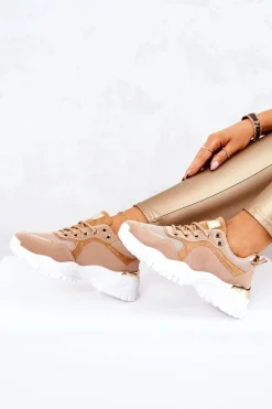 Sneakersy Na Platformie Brązowe Sallie