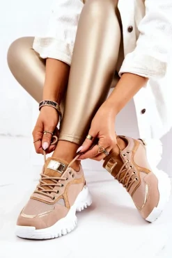 Sneakersy Na Platformie Brązowe Sallie