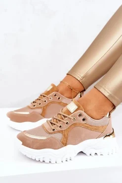 Sneakersy Na Platformie Brązowe Sallie