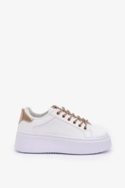 Sneakersy Na Platformie Z Ozdobnymi Sznurówkami Biało-Złote Fonetha
