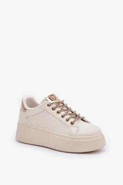 Sneakersy Na Platformie Z Ozdobnymi Sznurówkami Beżowe Fonetha