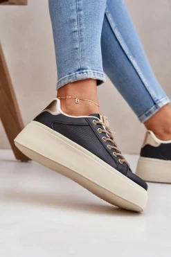 Sneakersy Na Platformie Z Ozdobnymi Sznurówkami Czarne Fonetha