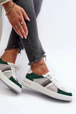 Sneakersy Skórzane Damskie D&A LR110 Zielono-Białe
