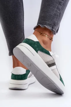 Sneakersy Skórzane Damskie D&A LR110 Zielono-Białe