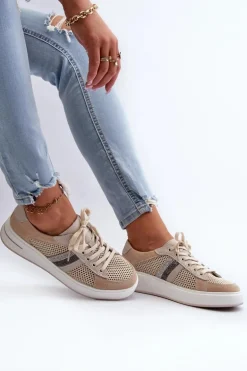 Sneakersy Skórzane Damskie D&A LR110 Beżowe