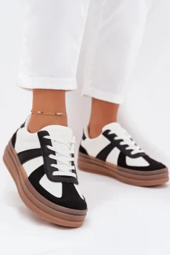 Sneakesy Damskie Na Platformie Biało-Czarne Sivirae