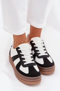 Sneakesy Damskie Na Platformie Biało-Czarne Sivirae