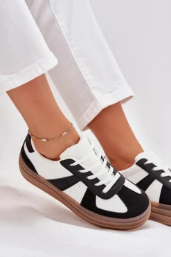 Sneakesy Damskie Na Platformie Biało-Czarne Sivirae