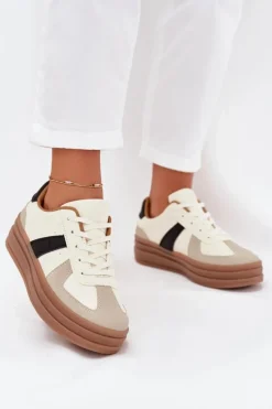 Sneakesy Damskie Na Platformie Beżowe Sivirae