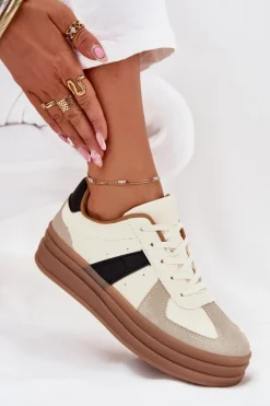 Sneakesy Damskie Na Platformie Beżowe Sivirae