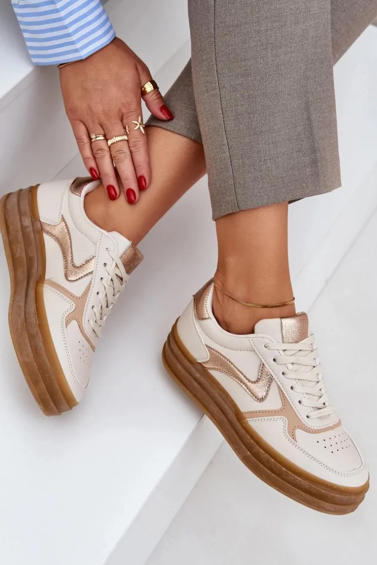 Sneakesy Damskie Na Platformie Beżowe Annines