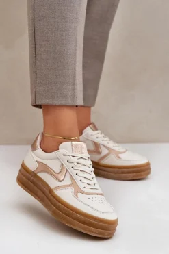 Sneakesy Damskie Na Platformie Beżowe Annines