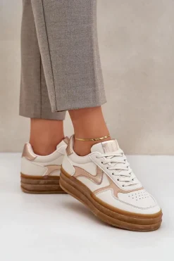 Sneakesy Damskie Na Platformie Beżowe Annines