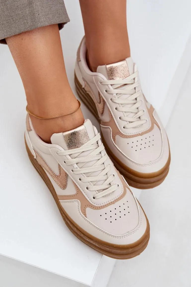 Sneakesy Damskie Na Platformie Beżowe Annines