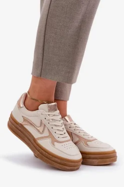 Sneakesy Damskie Na Platformie Beżowe Annines