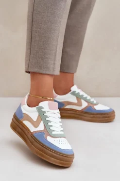 Sneakesy Damskie Z Brokatem Na Platformie Niebieskie Annines