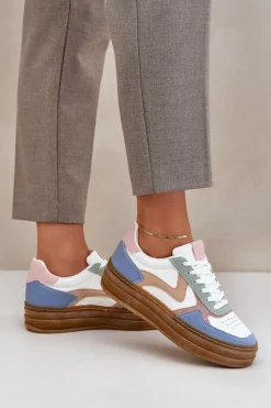 Sneakesy Damskie Z Brokatem Na Platformie Niebieskie Annines