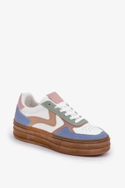 Sneakesy Damskie Z Brokatem Na Platformie Niebieskie Annines