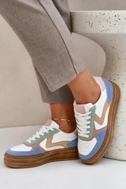 Sneakesy Damskie Z Brokatem Na Platformie Niebieskie Annines