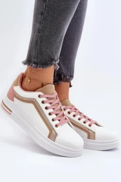 Sneakesy Damskie Z Brokatem Beżowe Elnami