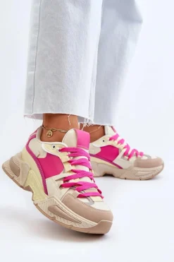 Snekersy Damskie Na Grubej Podeszwie Fuksja Peonema