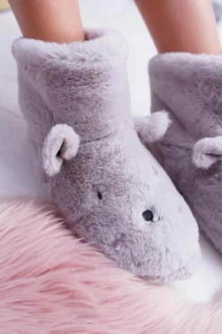 SOXO Ciepłe Domowe Szare Botki Papcie Króliczki 94529