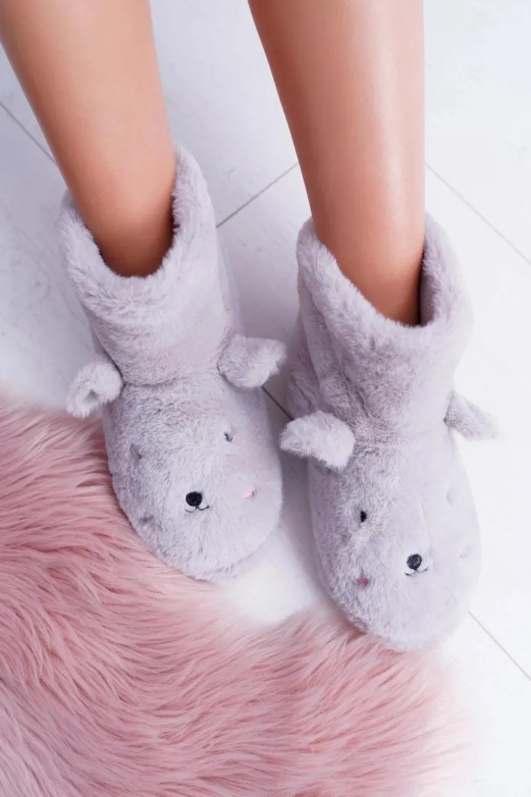SOXO Ciepłe Domowe Szare Botki Papcie Króliczki 94529