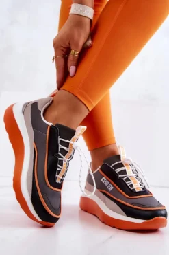 Sportowe Buty Sneakersy Big Star JJ274996 Szaro-Pomarańczowe
