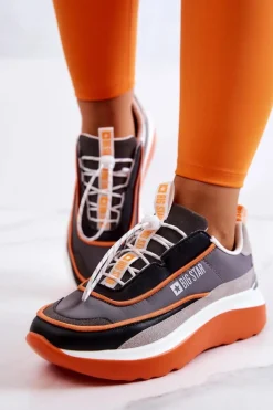 Sportowe Buty Sneakersy Big Star JJ274996 Szaro-Pomarańczowe