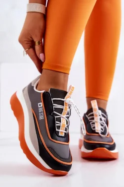 Sportowe Buty Sneakersy Big Star JJ274996 Szaro-Pomarańczowe
