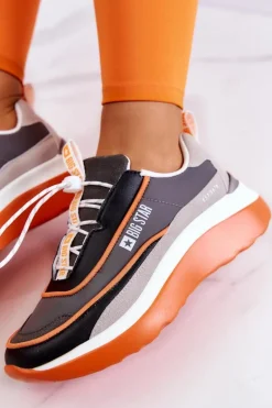 Sportowe Buty Sneakersy Big Star JJ274996 Szaro-Pomarańczowe