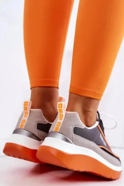 Sportowe Buty Sneakersy Big Star JJ274996 Szaro-Pomarańczowe