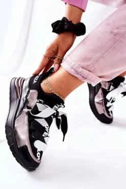 Sportowe Buty Sneakersy Czarno-Srebrne Dexla