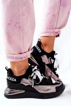 Sportowe Buty Sneakersy Czarno-Srebrne Dexla