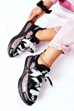 Sportowe Buty Sneakersy Czarno-Srebrne Dexla