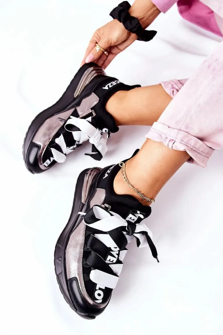 Sportowe Buty Sneakersy Czarno-Srebrne Dexla