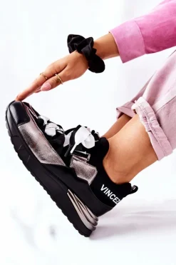 Sportowe Buty Sneakersy Czarno-Srebrne Dexla