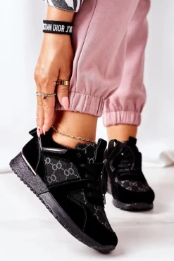 Sportowe Buty Sneakersy Czarno-Srebrne Aruba