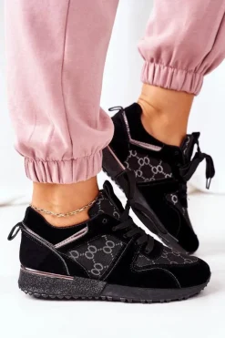 Sportowe Buty Sneakersy Czarno-Srebrne Aruba