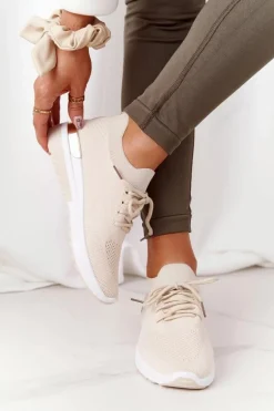 Sportowe Buty Sneakersy Na Koturnie Beżowe Adeyla