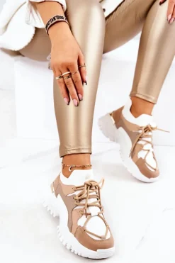 Sportowe Buty Sneakersy Skarpetkowe Beżowo-Białe Colleen