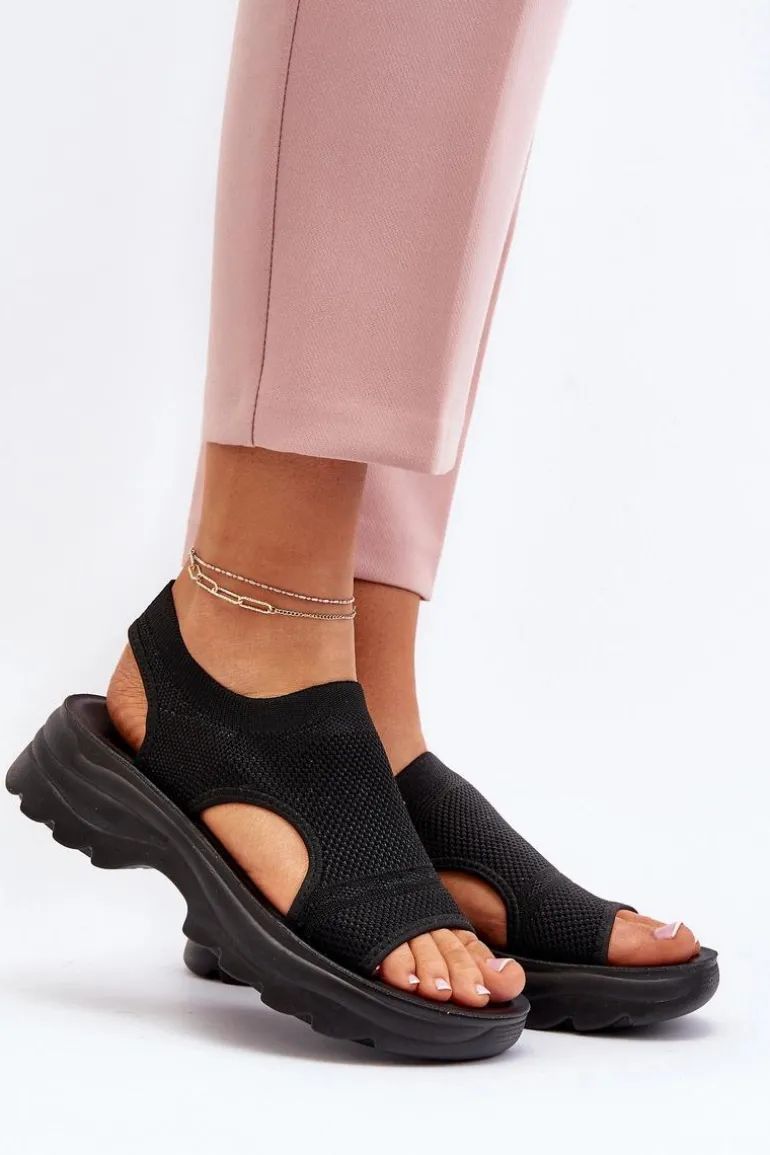 Sportowe Sandały Damskie Na Grubej Podeszwie Czarne Deinaleia