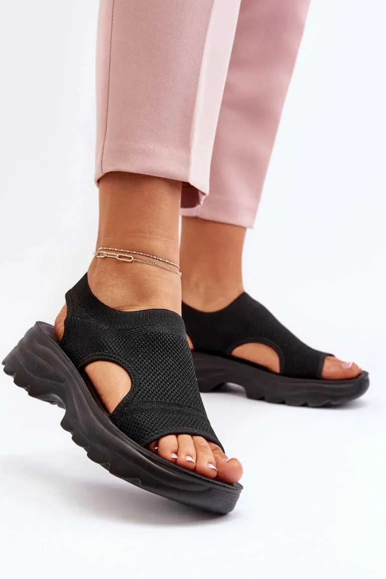 Sportowe Sandały Damskie Na Grubej Podeszwie Czarne Deinaleia