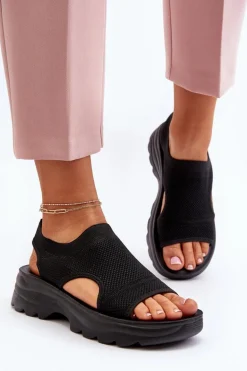 Sportowe Sandały Damskie Na Grubej Podeszwie Czarne Deinaleia