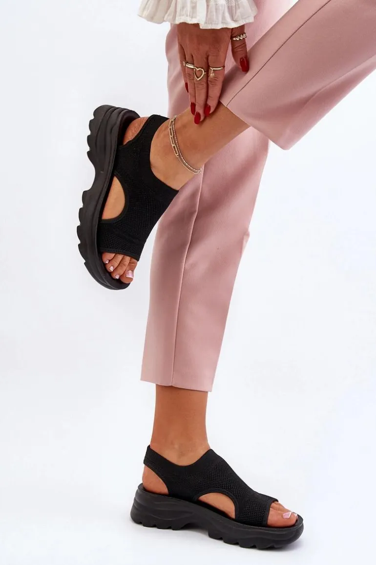 Sportowe Sandały Damskie Na Grubej Podeszwie Czarne Deinaleia