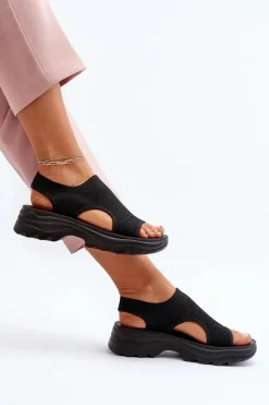 Sportowe Sandały Damskie Na Grubej Podeszwie Czarne Deinaleia