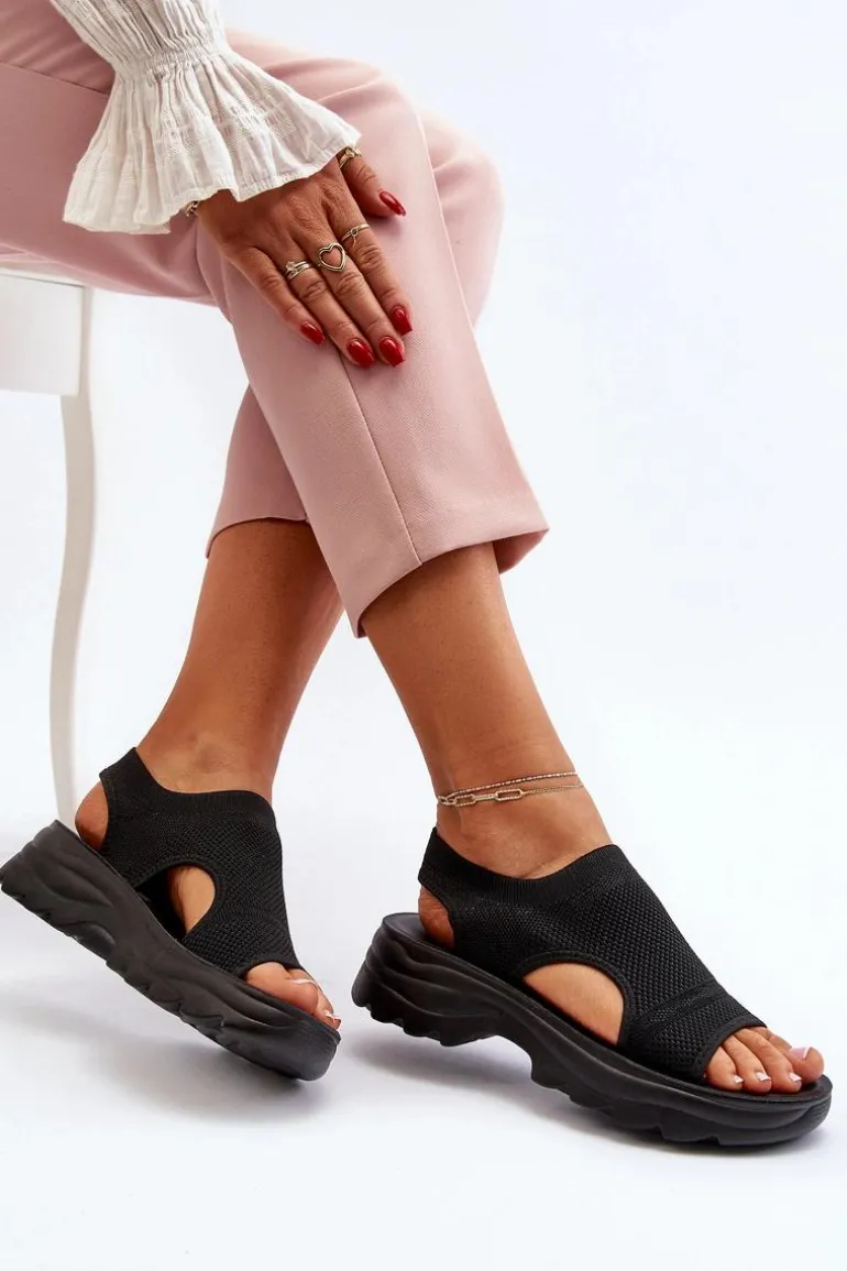 Sportowe Sandały Damskie Na Grubej Podeszwie Czarne Deinaleia