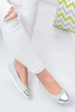 Srebrne Brokatowe Balerinki Slip On Laya