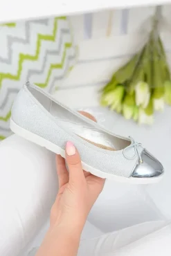Srebrne Brokatowe Balerinki Slip On Laya
