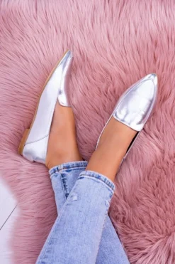 Srebrne Lustrzane Mokasyny Damskie Lu Boo Mireldo